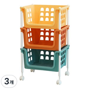 후르츠 파스텔 바스켓 3단 바퀴형, 혼합색상, 3개