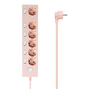 파워존 자동소화 4000W 고용량 웨이브 개별스위치 과부하차단 6구 멀티탭 50cm 1.5m 3m 5m 7m, 자동소화 개별스위치 6구 5m 파스텔핑크, 1개, W9ME650PPK
