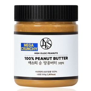 야스티 순 땅콩버터 크런치 100% 무첨가, 1개, 300g