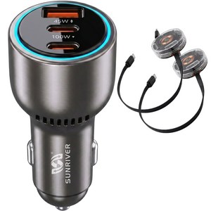 SUNRIVER 선리버 차량용 초고속 시거잭 충전기 100W 45W 맥북 노트북 C타입+USB PD 멀티 3포트 (240W 케이블 세트 선택), ,60W 릴케이블*2개 C1 세트, C1