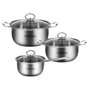 THANKIN 스테인리스 냄비 샤브샤브 3종 세트 냄비 세트, 1개, 18cm+20cm+25.5cm, 스테인리스강