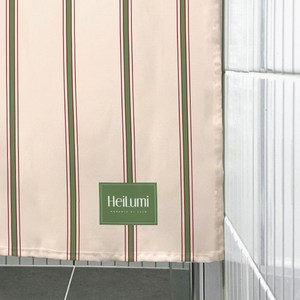 프리미엄 패브릭 방수 샤워 커튼 + 스텐 커튼 링 12p, 1개, 카키 스트라이프