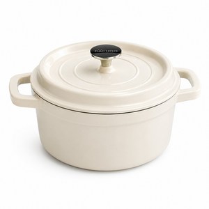DACHOO 법랑 주물 냄비 에나멜 캐서롤 국냄비 찜냄비, 1개, 크림화이트, 24cm
