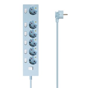파워존 자동소화 4000W 고용량 웨이브 개별스위치 과부하차단 6구 멀티탭 50cm 1.5m 3m 5m 7m, 자동소화 개별스위치 6구 1.5m 파스텔블루, 1개, W9ME615PBL