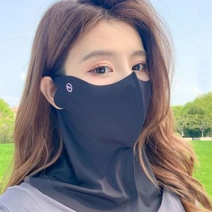 KC인증 자외선차단 실크 넥 페이스 가드 골프 낚시 운전 등산 야외활동 마스크, 블랙, 1개