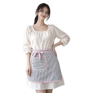 프리미엄 타올 스트라이프 허리앞치마 주방 카페 어린이집 미용실 수납주머니, 1개, 네이비