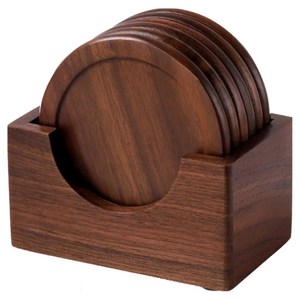 케이연 원목 컵받침세트 홈카페 홀더1P 컵받침6P 구성, 2세트, 월넛