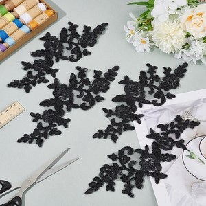 4개 폴리에스터 자수 레이스 아플리케 장식 액세서리 (치파오용 블랙 240x100x1.5mm), 검정색