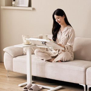 [ 라클라우드 ] 플랙시 유압식 높이조절 침대 소파 사이드테이블 이동식 책상 테이블, 화이트 플랙시 테이블