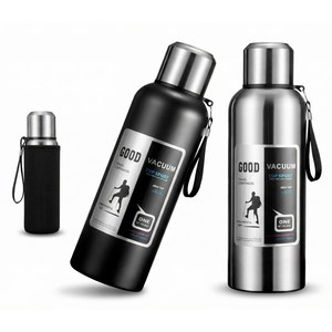 코코리브 스텐316 보온보냉병 파우치 세트, 1개, 1000ml, 스틸