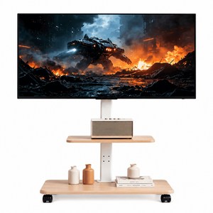 이동식 TV 스탠드 거치대 32-65인치 높이조절 수납 360도회전 65KG 하중 이동식 거치대, 1개, 아이보리