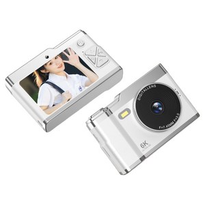 ANYOU 디지털 카메라 4K 영상 고화질 셀카 소형카메라 64GB 메모리 카드, 흰색, 흰색