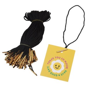 드림팩토리 택끈 라벨끈 택실고리 상표끈 구리재질, 500개, 골드팁+블랙끈