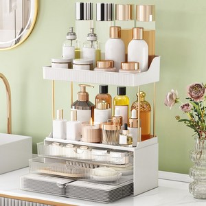 키루에 화장품 정리함 화장품정리대 특대형 멀티 5층 3서랍 화장품보관함 향수 트레이 데스크 수납정리함 욕실장 대형 스킨케어 화장대 수납장 대용량 정리대, 투명, 1개