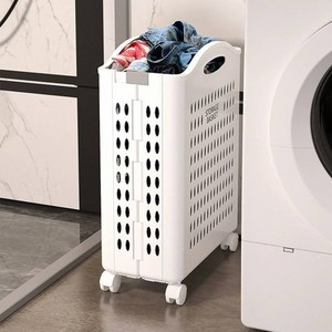 레이블링 접이식 빨래바구니 이동식 다용도 바구니 수납함, 화이트