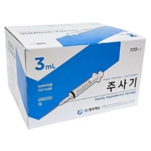 한국백신 멸균 일회용주사기 3cc 23G 1 100개입 의료용 바늘 개별포장, 1박스, SYRINGE-3ml-23G