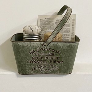 프렌치 빈티지 철제 바구니 화분, 1개, 빈티지 카키