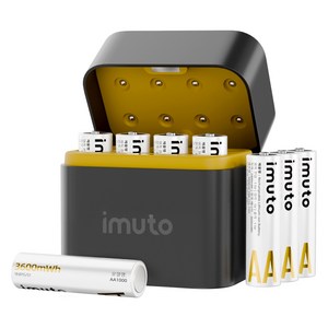 IMUTO 1.5V 리튬 배터리 건전지 충전지 충전기 세트 AA 3600mWh, 1세트, 8개입