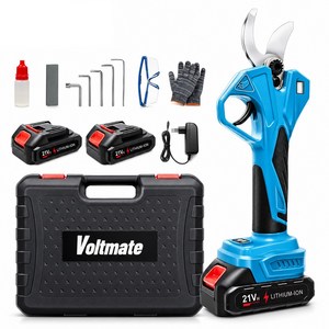[국내발송] VoltMate 독일의 전기 기술 최신형무선 21V BLDC 전지가위 전동가위 35mm LED전원디스플 전력량 표시 2000mAh 배터리 2개 풀옵션세트, 1세트