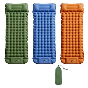 [대형235*80cm] TPU 정사각형 패턴 발충전 에어매트 베개 일체형 / 초가벼운 0.8kg / 방수방습 캠핑매트, 초록색