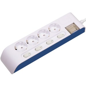 현대일렉트릭 하이탭 4구 개별스위치 멀티탭 2800W 국내생산, 3m, 화이트+네이비, 1개