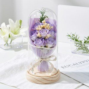 데이나 LED 유리돔 프리저브드 꽃다발 무드등, 퍼플