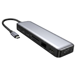 USB-C 확장 허브 8 in 1/14 in 1 PD100W 고속 충전 지원 4K HDMI SD/TF 리더기 호환 맥북 노트북, 1개, 롱 블랙 실버
