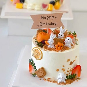 메리멜팅 토끼피규어 생일 장식 해피벌스데이 토퍼픽 래빗 케이크, 1세트