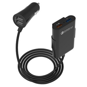 챌린지하이브리드 퀵차지 3.0 멀티 4포트 USB 연장형 차량용 고속충전기, 블랙, CHC-360BQ
