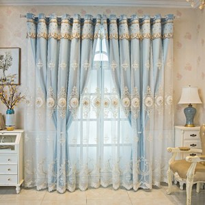 HAROO 아일렛형 유럽식 빈티지 클래식 자수 안방 거실암막 이중 커튼 1+1