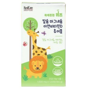 리얼케어 쑥쑥튼튼 키즈 칼슘 마그네슘 아연 비타민D 츄어블, 1개, 120정
