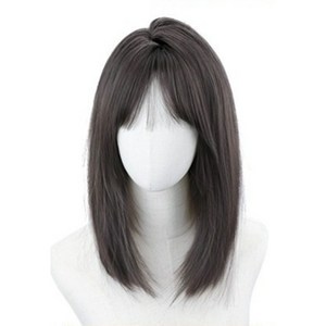 중단발가발 레이어드컷 가발 45cm가발 붙임머리 여성 스트레이트 생머리 헤어스타일, 블랙, 1개