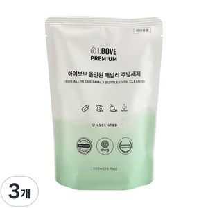 아이보브 올인원 패밀리 주방세제 리필, 3개, 500ml