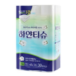 화이트티슈 100% 천연펄프 3겹 데코 화장지 30롤, 1개