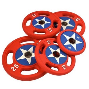 희우스포츠 중량원판 중량바벨 방패원판 3홀원판 50mm용, 25kg, 2개, 우레탄원판