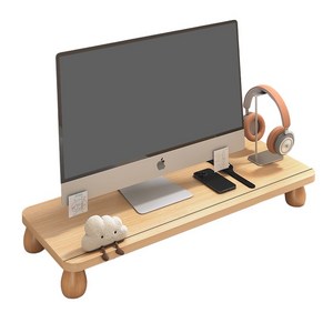 루비바 심플 고밀도 우드 모니터 받침대 데스크 정리대, 네추럴 우드