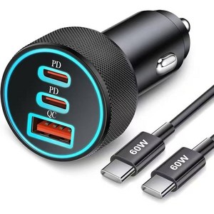 BuddhiGear PD60W+QC3.0 고속차량용충전기 멀티포트 USB C 자동차충전기 아이폰 갤럭시 호환, 검은색, CC10