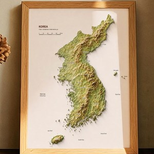 [도쿄나이트] 한국지도 세계지도 한반도지도 대한민국지도 3D 입체감 지형도 인테리어 그림액자, 1번 한반도 입체감 지형도