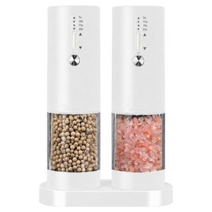 1+1 엘루나로 대용량 충전식 타이머 자동 전동 소금 후추 그라인더, 1개, 화이트+화이트, 120ml