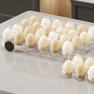냉장고 계란 수납함 손잡이 분리형 6구 달걀 트레이 4세트 총24알 롤러 서랍식 주방 정리 용품 깊은 홈 충격방지 달걀 보관 케이스, 1개, 투명