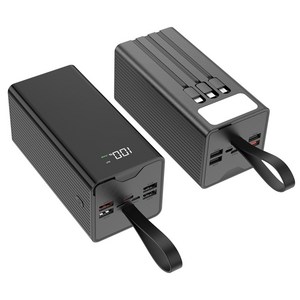 THOUSTA 대용량 보조배터리 50000mAh 고속충전 PD 22.5W 3개 충전선 내장 캠핑용 차박용 멀티단자, 블랙