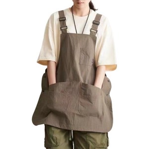 트렌도라 멜빵 앞치마 방수 앞뒤 양면 카페 남여공용, 1개, 브라운