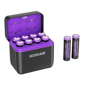 KOSHARE AA 1.5V 리튬 충전지 4255mWh 8P + 충전기 세트 장난감용 충전식 리튬이온 배터리 KO-L851, 1개
