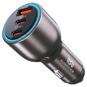 SUNRIVER 선리버 100W 45W 초고속 차량용 충전기 3포트 아이폰 갤럭시 멀티 시거잭 충전기 두대 동시 초고속 충전+240W 초고속 데이터 충전 케이블 세트 노트북 태블릿, 듀얼 C타입+USB, C1