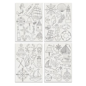 4개 해양 항해 원소 패턴 수공 재봉 수용성 자수 종이 안정기 297x210mm, 혼합 색