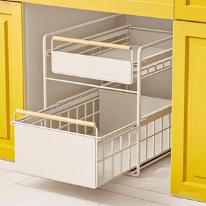 OnB 슬라이드 2단 주방 수납 선반 대용량 와이드형, 화이트(White)