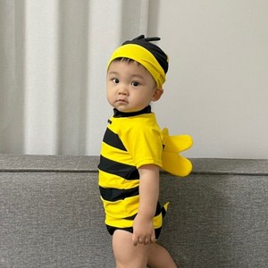 쁘띠루루 귀여운 베이지 유아 남아 여아 아기 꿀벌 래쉬가드 수영복 세트