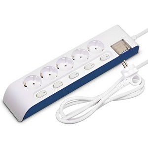 하이탭 디자인 안전 개별 스위치 멀티탭 5구 16A HIPMP-5, 3m, 화이트 네이비, 1개