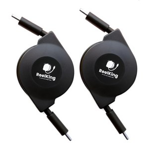 Reelking 자동감김 CtoC 초고속 C타입 60W PD 릴케이블 데이터전송, 1m, 블랙, 2개