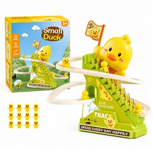 LuluToy 어린이 오리 자동 트랙 슬라이드 장난감 음악 LED 선물, 1박스, 노란색